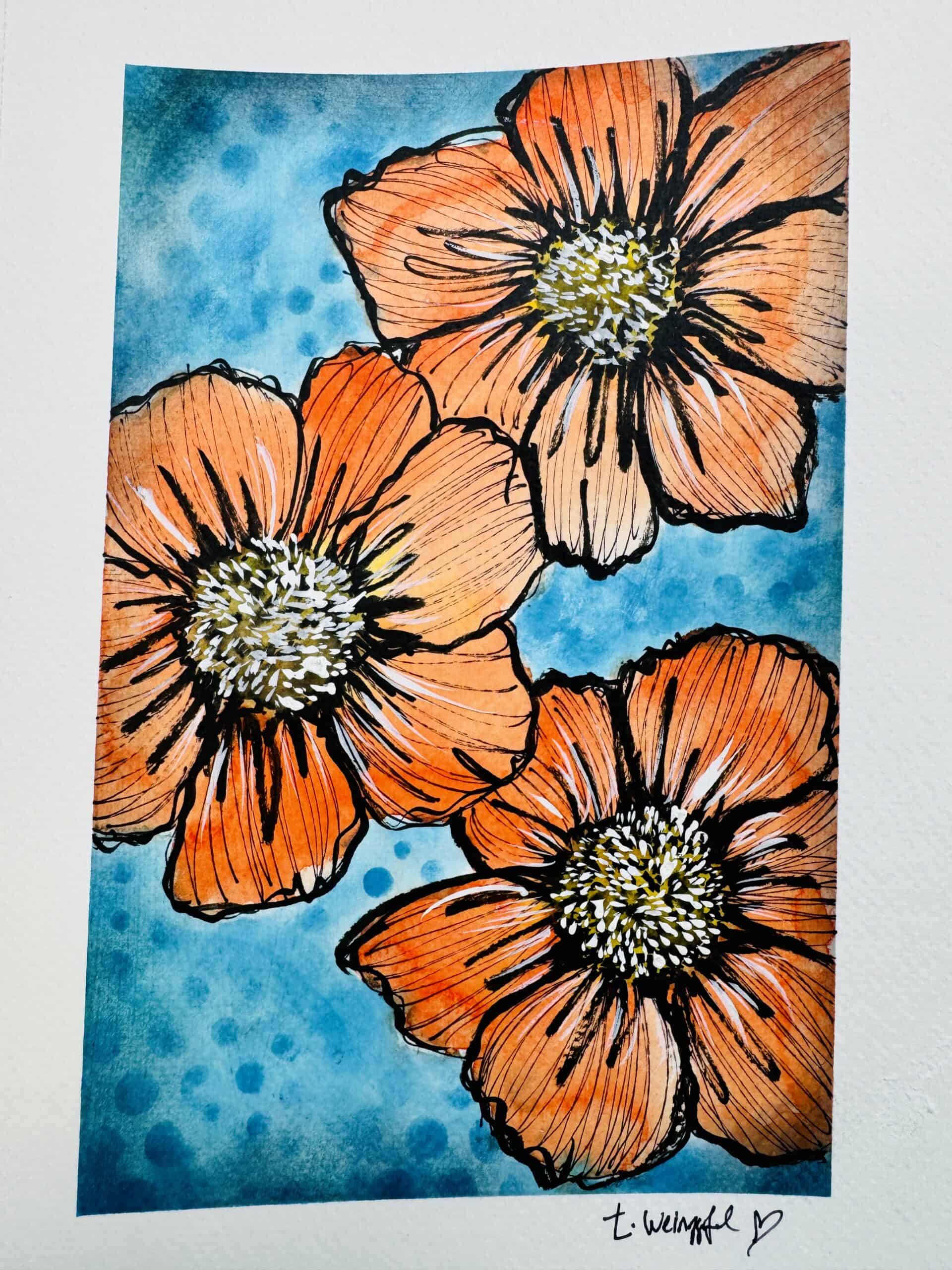 orange watercolor flowers
