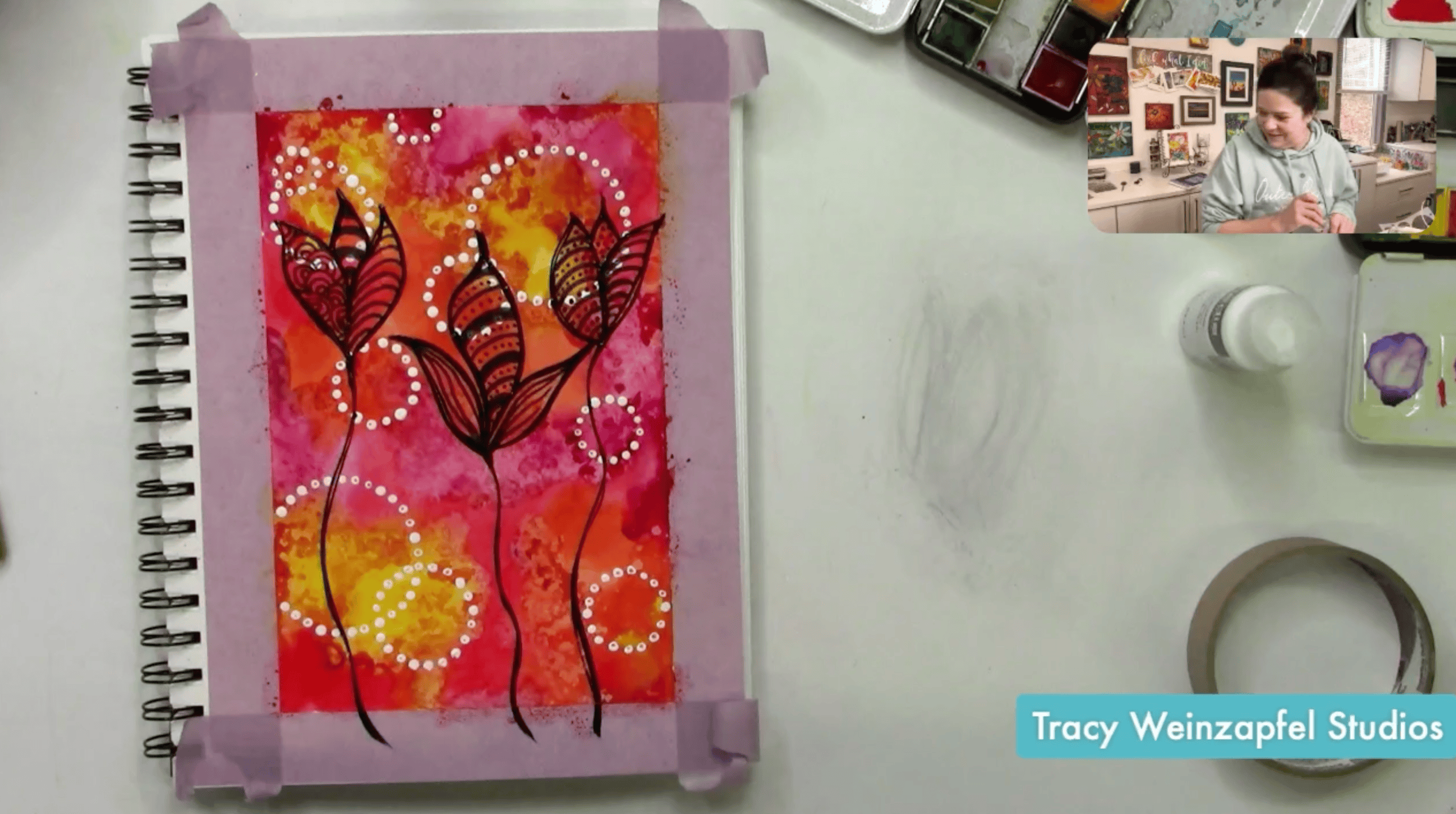 painting black whimsical flowers