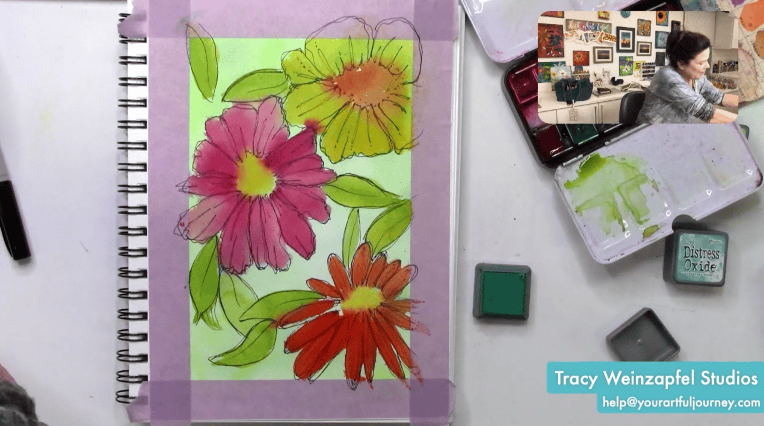 adding detail lines to watercolor flowers