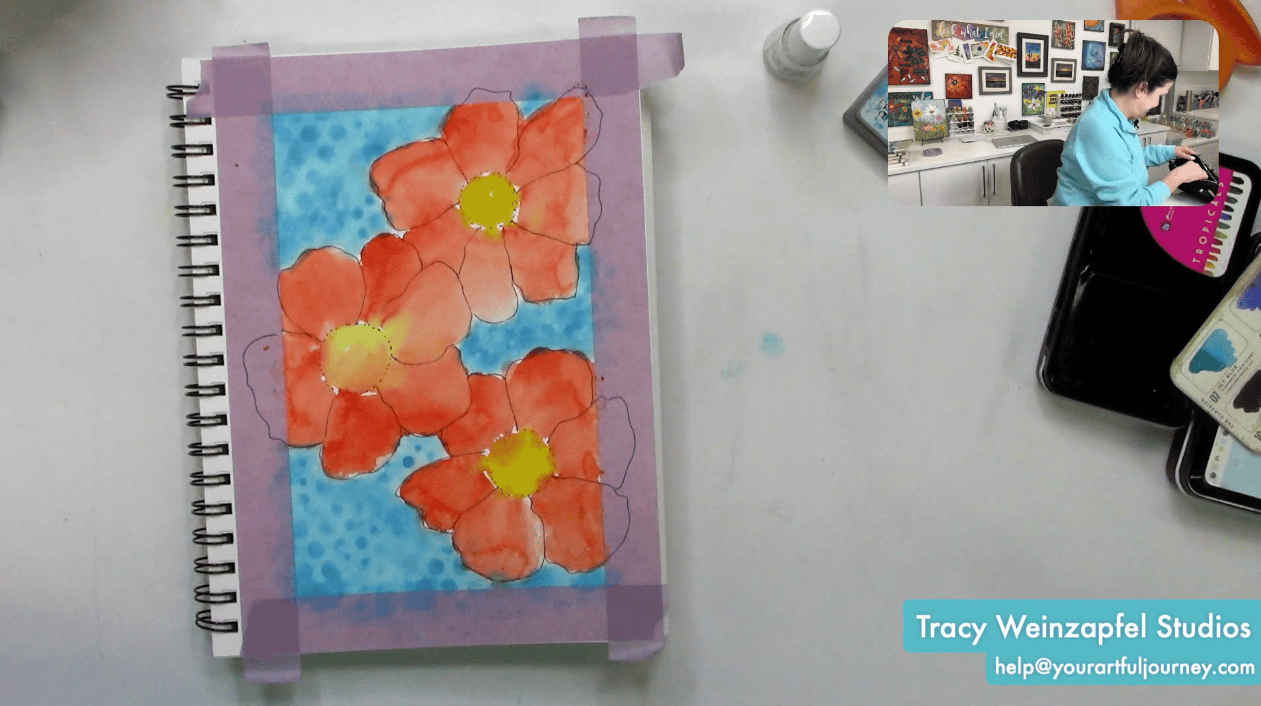 adding watercolor paint to the flowers
