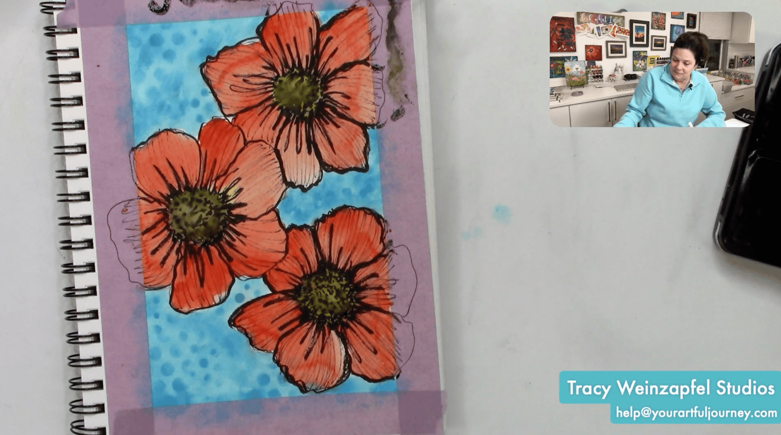 adding detail lines to watercolor flowers