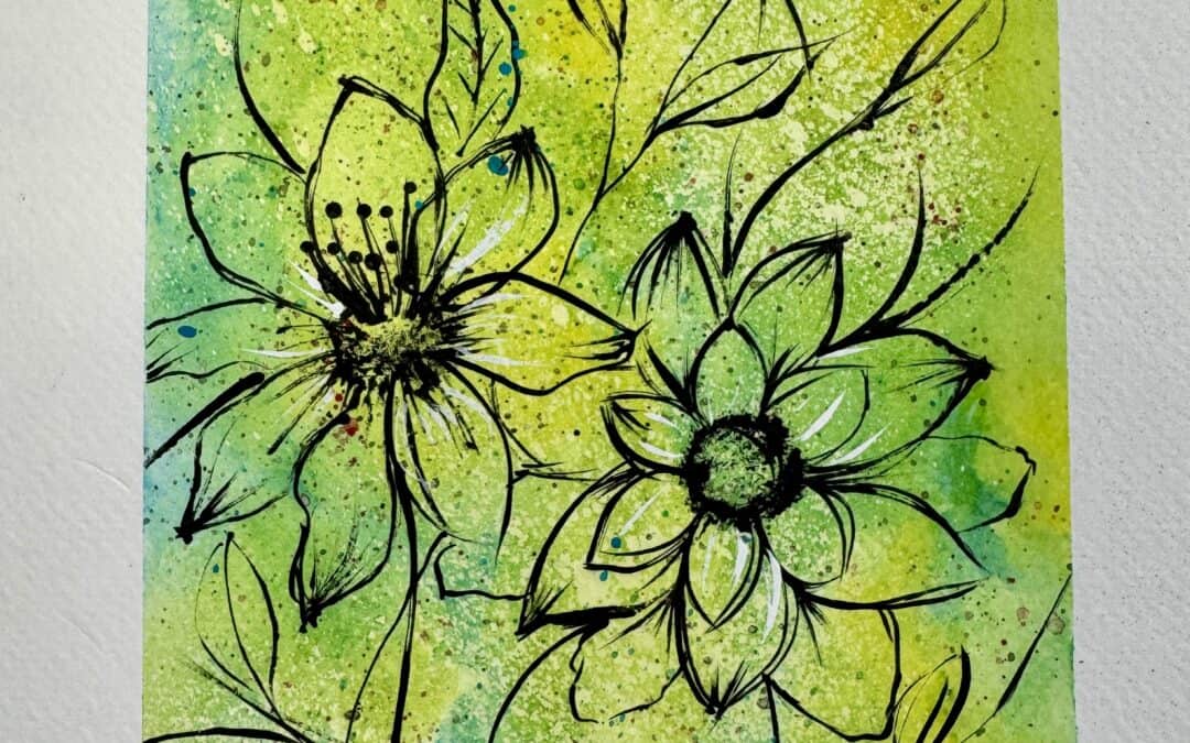 mixed media springtime florals