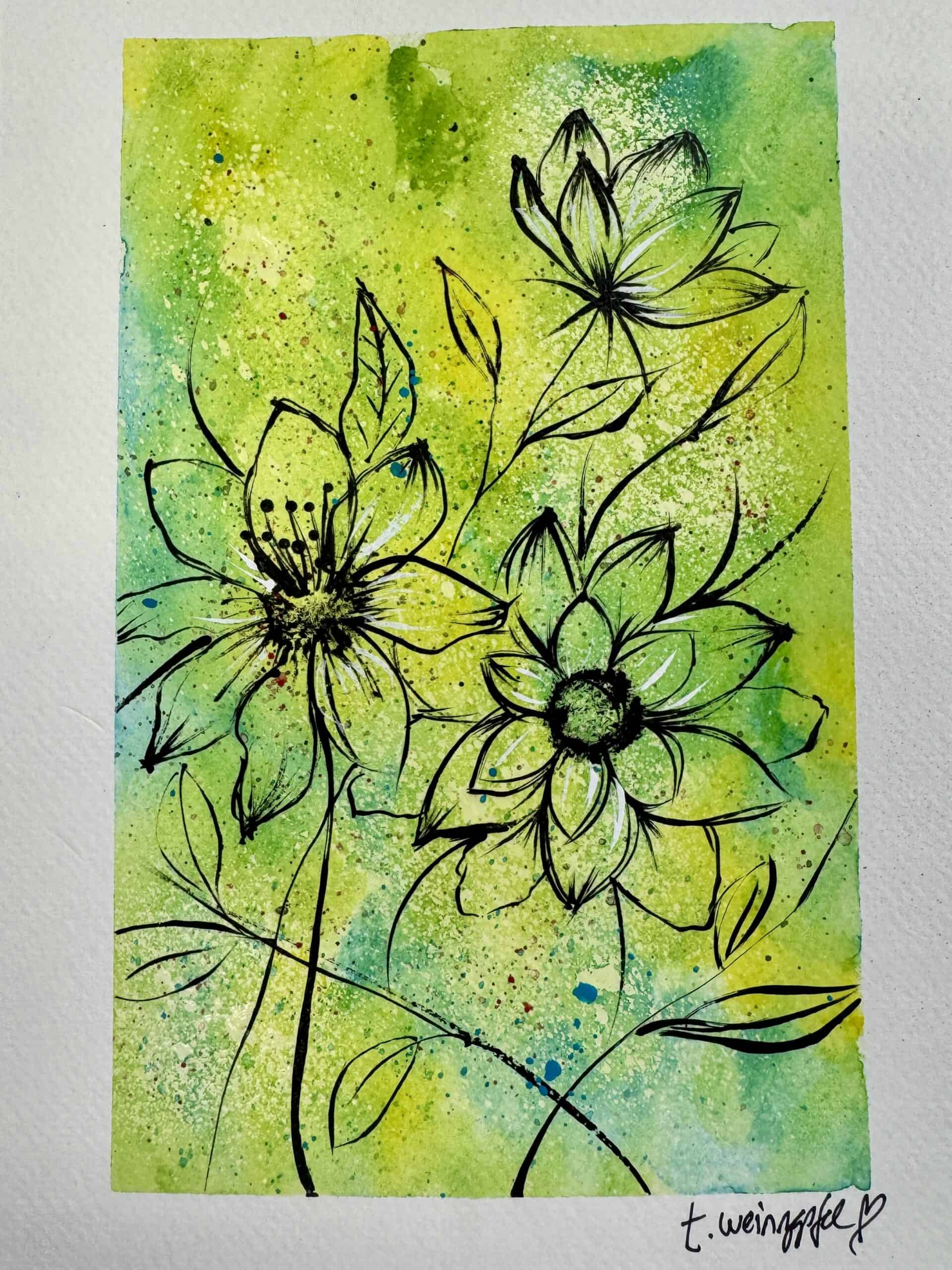 mixed media springtime florals