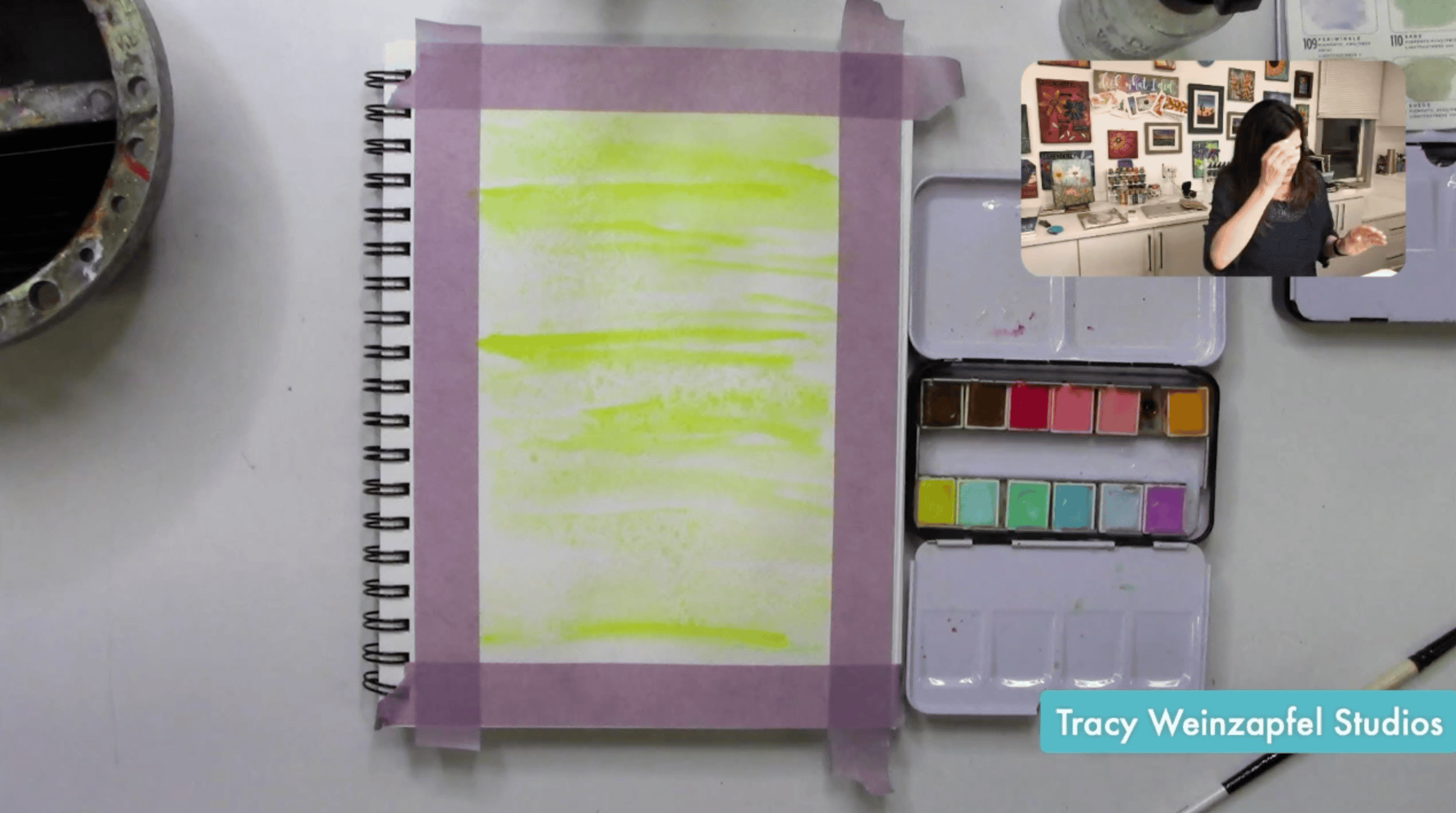 yellow watercolor background in art journal