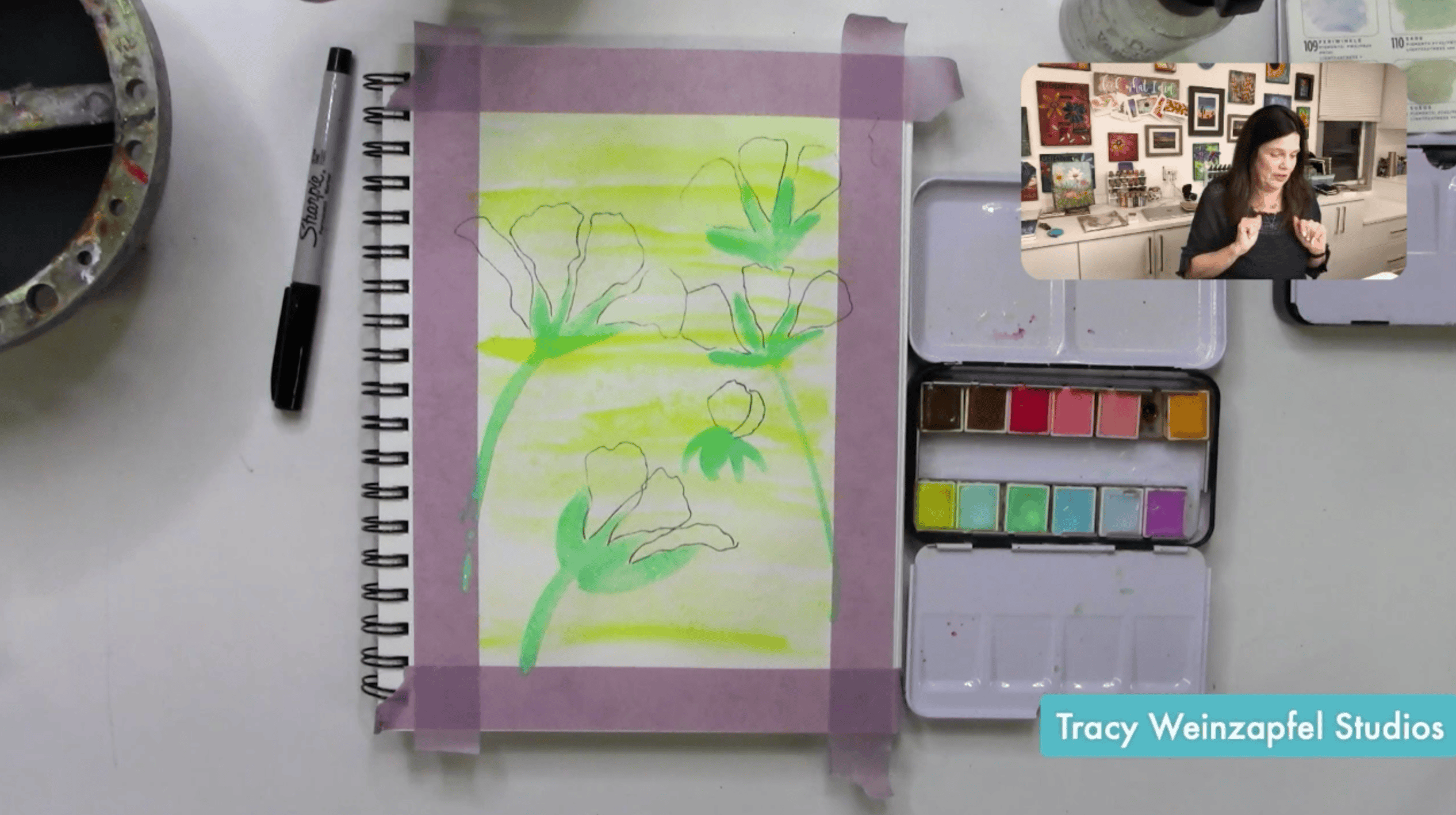 sketching and doodling flowers with sharpie