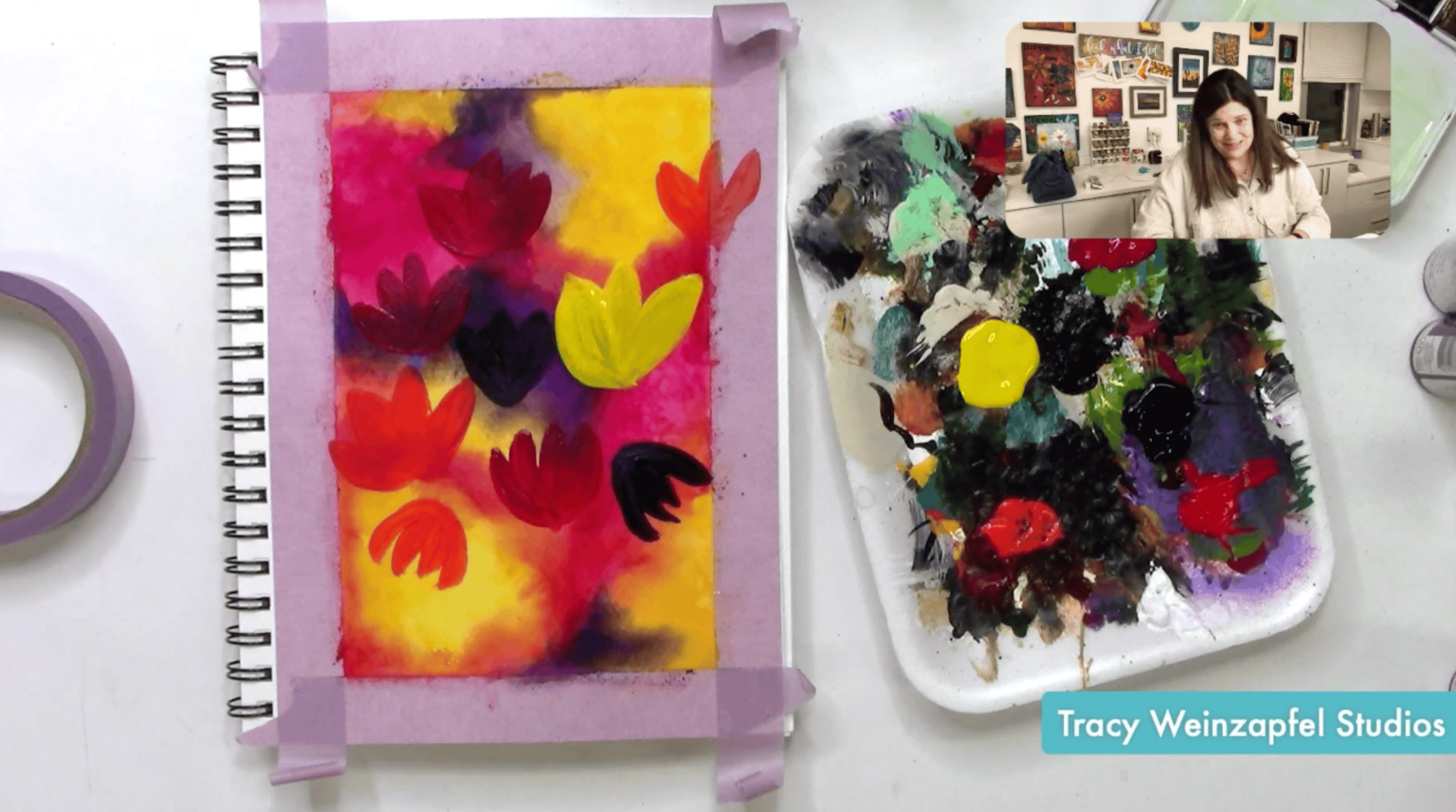 adding flowers with acrylic painting