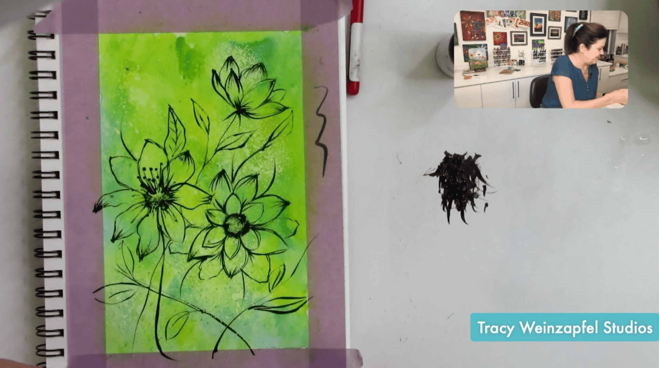 adding florals with black acrylic paint