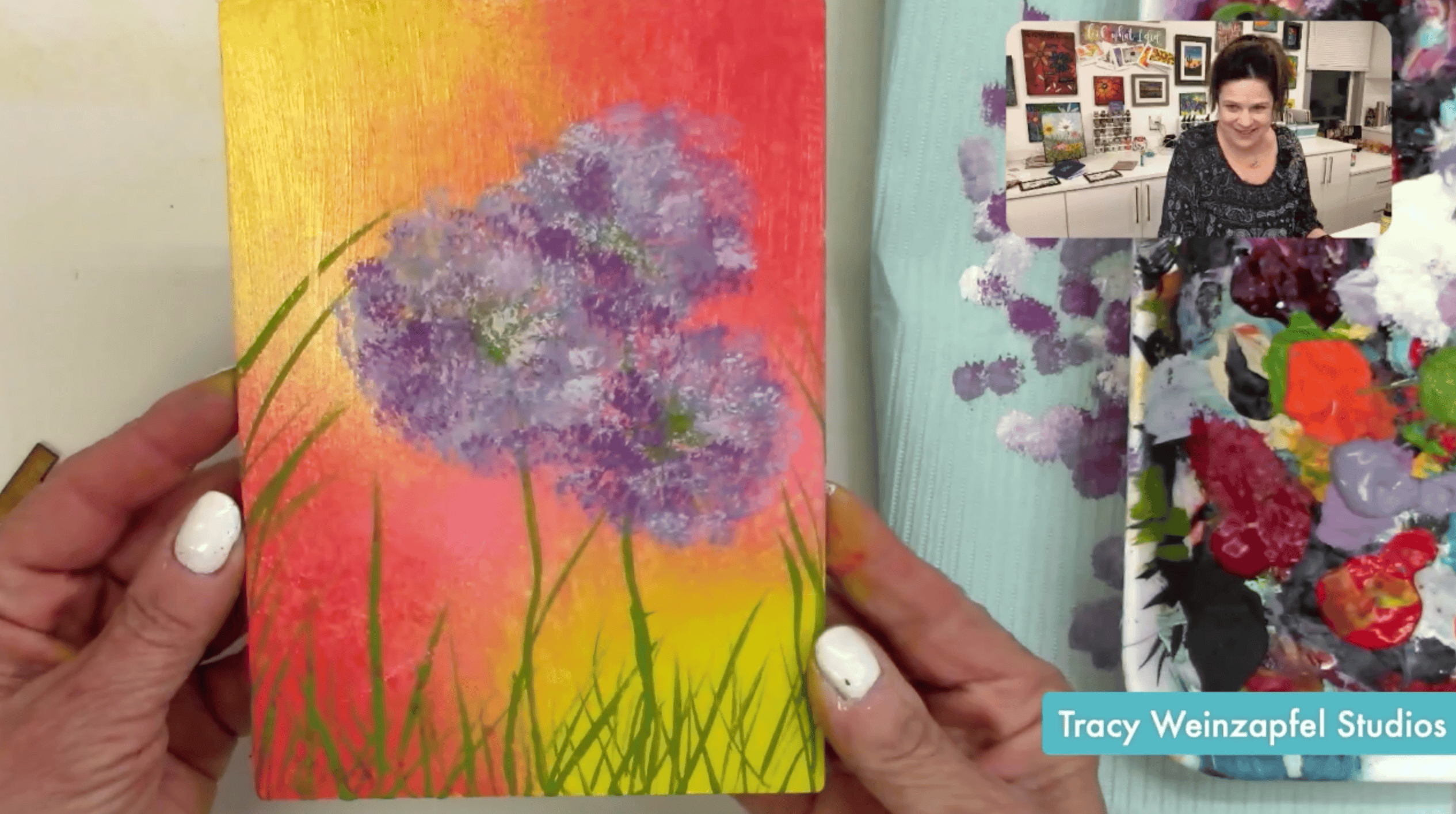 painting purple dandelion flowers