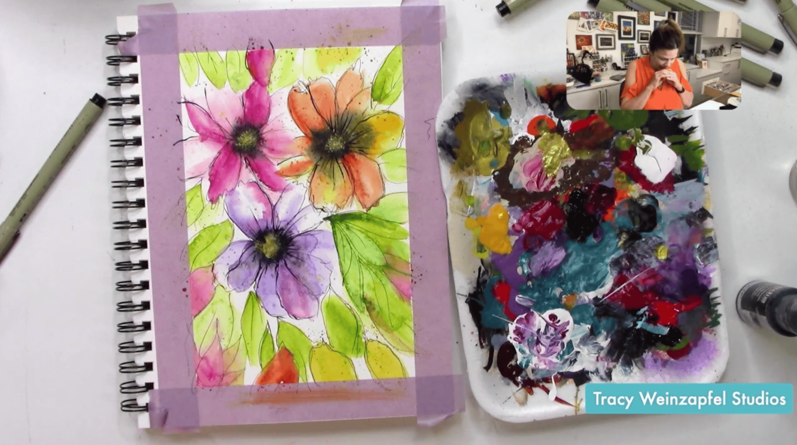watercolor flowers in art journal