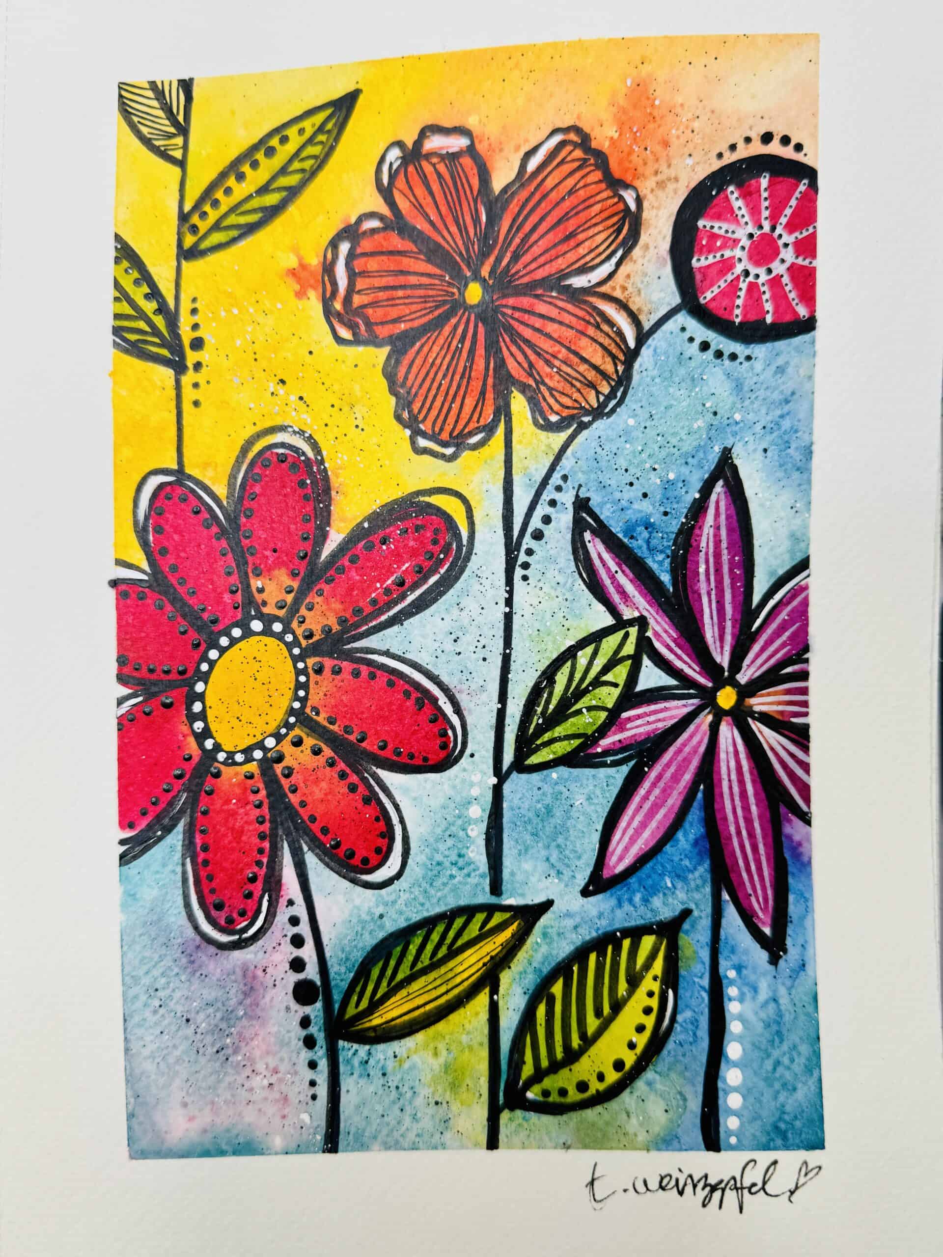 flower watercolor whimsical art