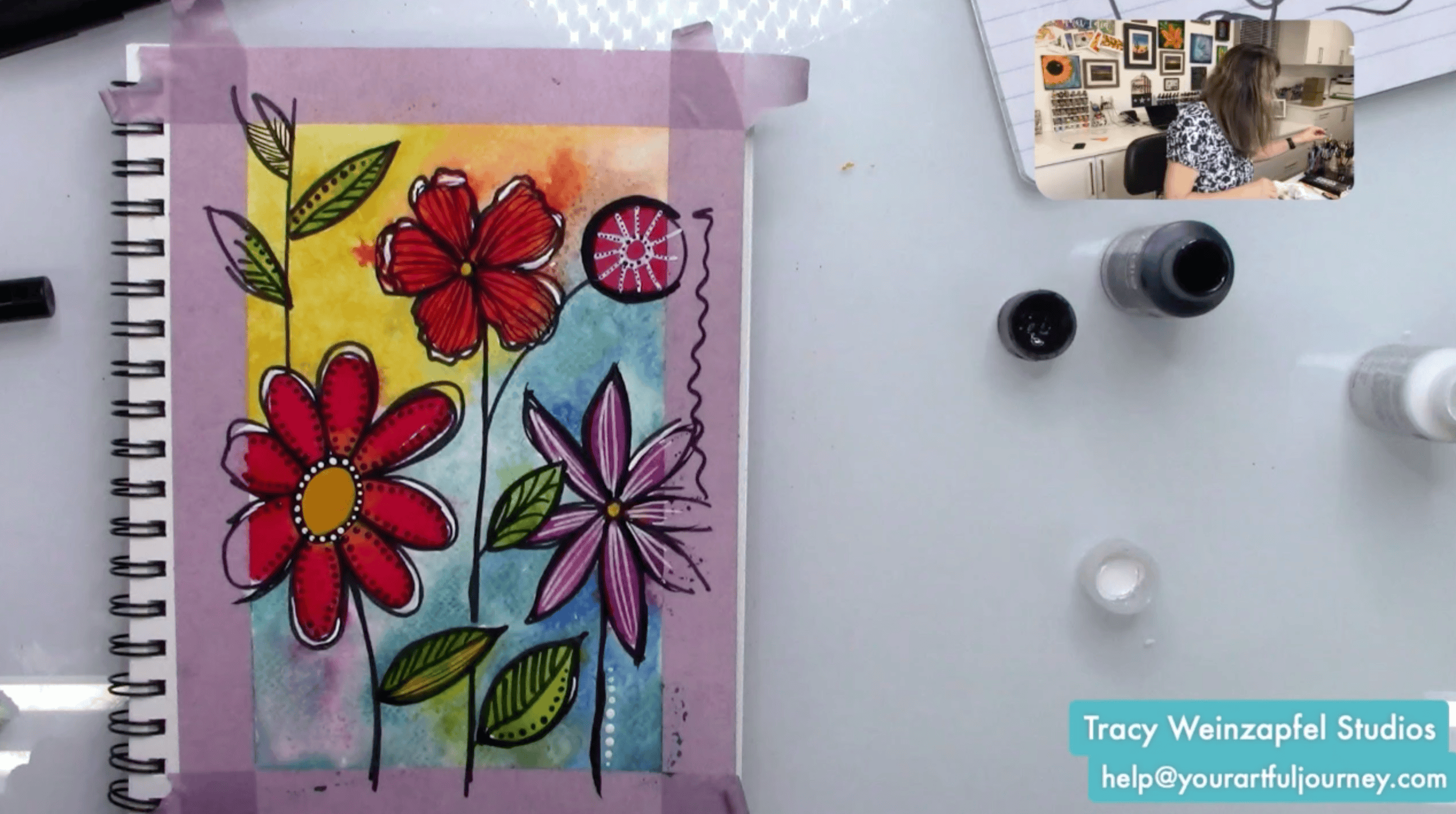 adding details and finishing touches art journal flowers