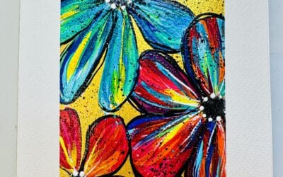 Gold Rainbow Flowers Mixed Media Art Tutorial