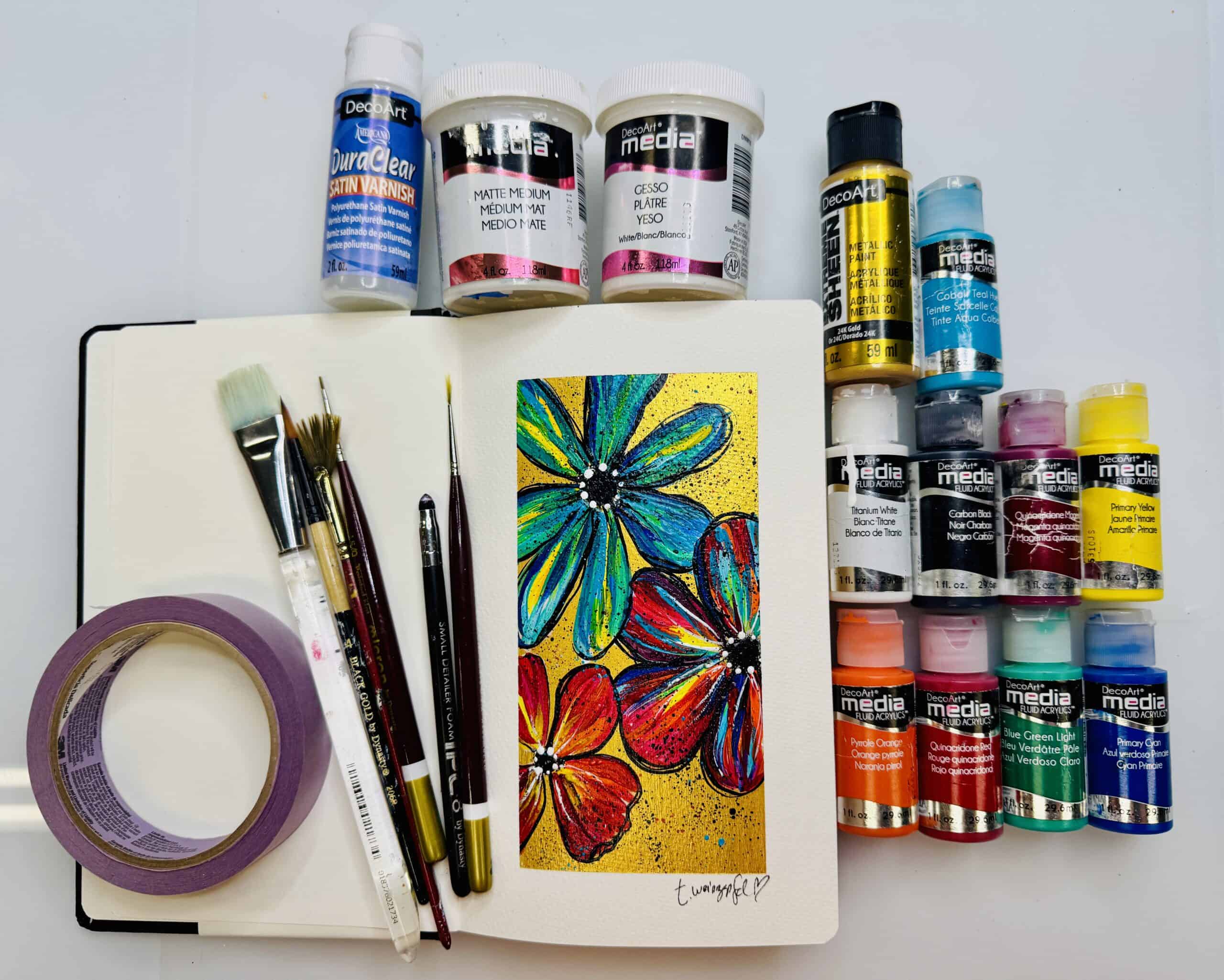 finished art journal page with supplies