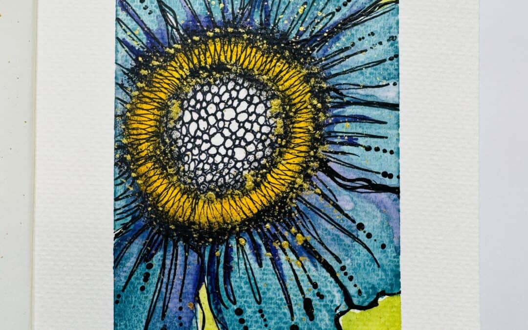 watercolor teal flower art journal page