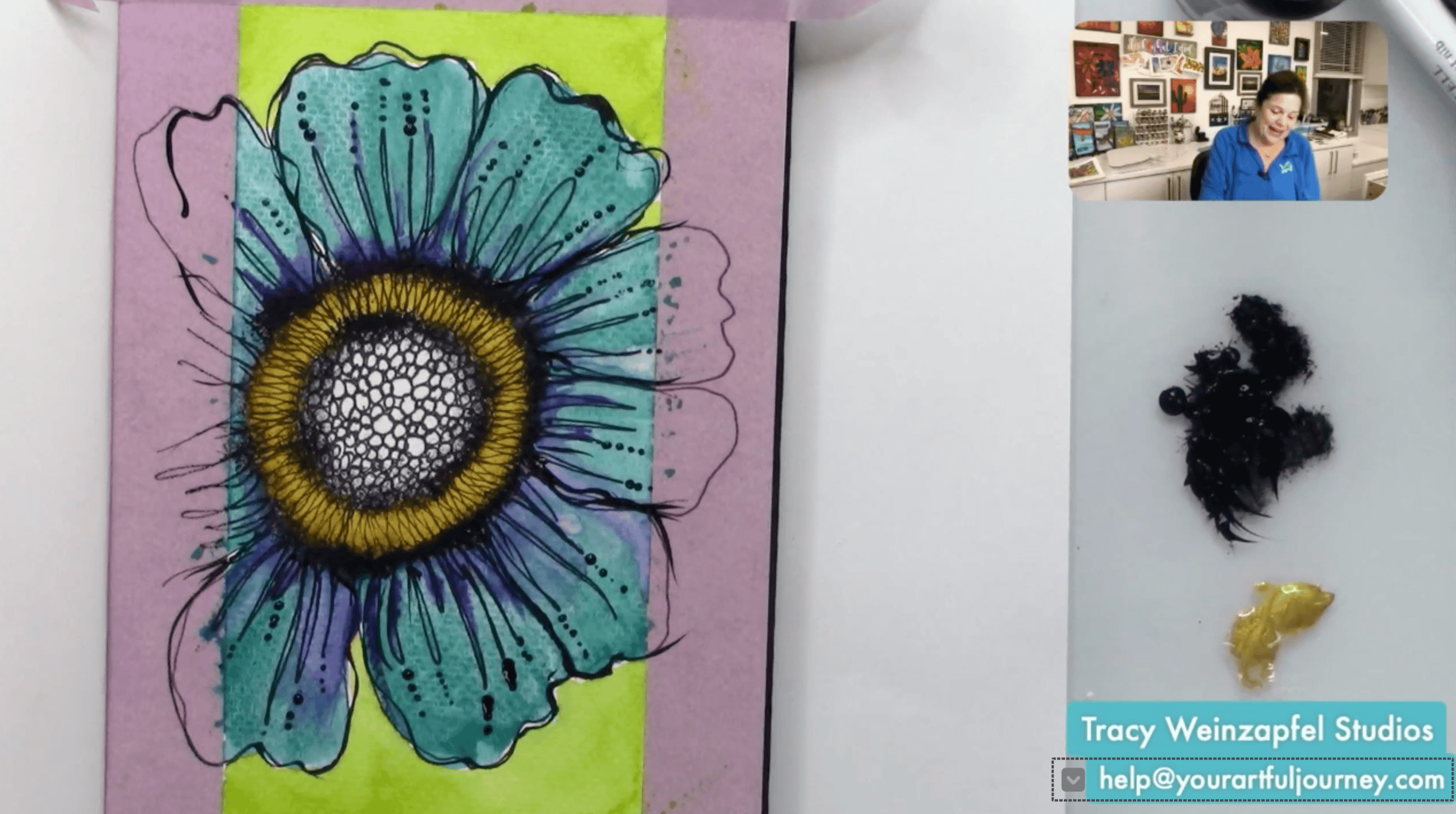 adding shading and details to art journal flower