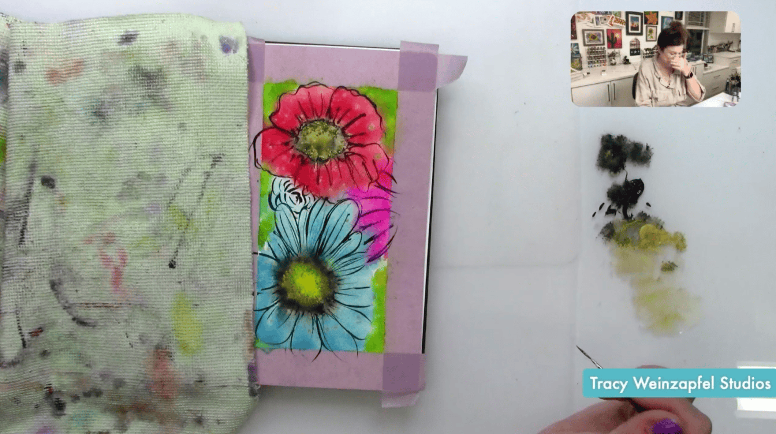 Adding black paint details to art journal page