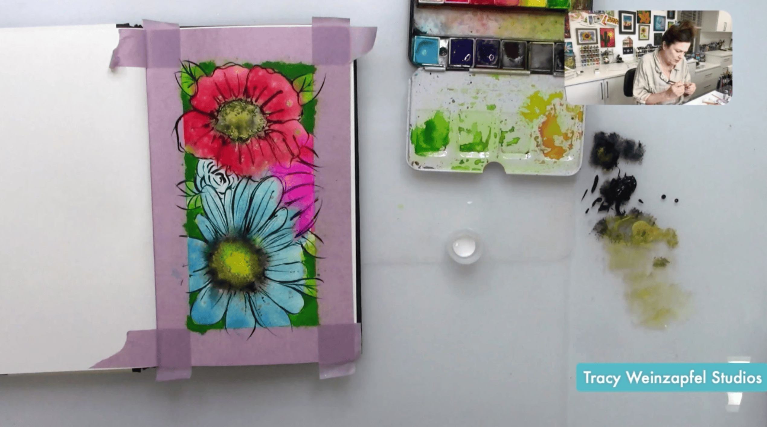 Adding leaves and more details to watercolor page