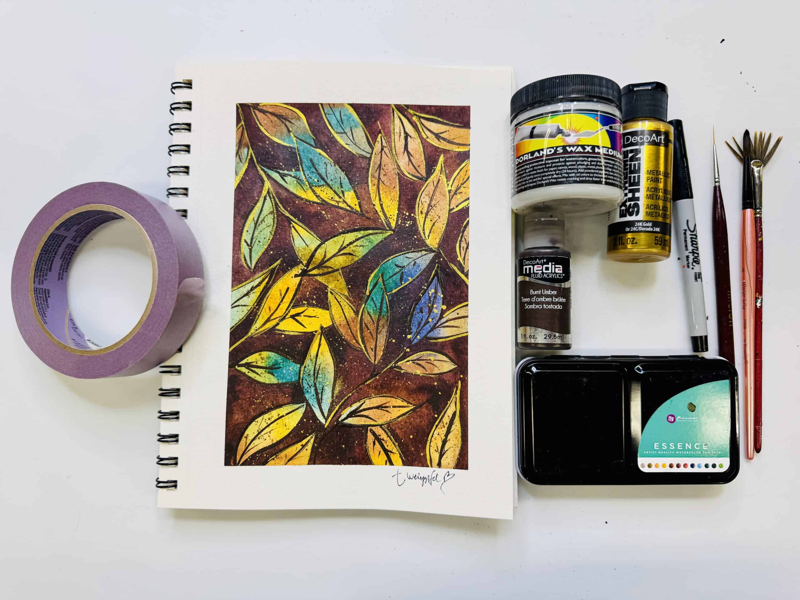 finished autumn leaves watercolor art