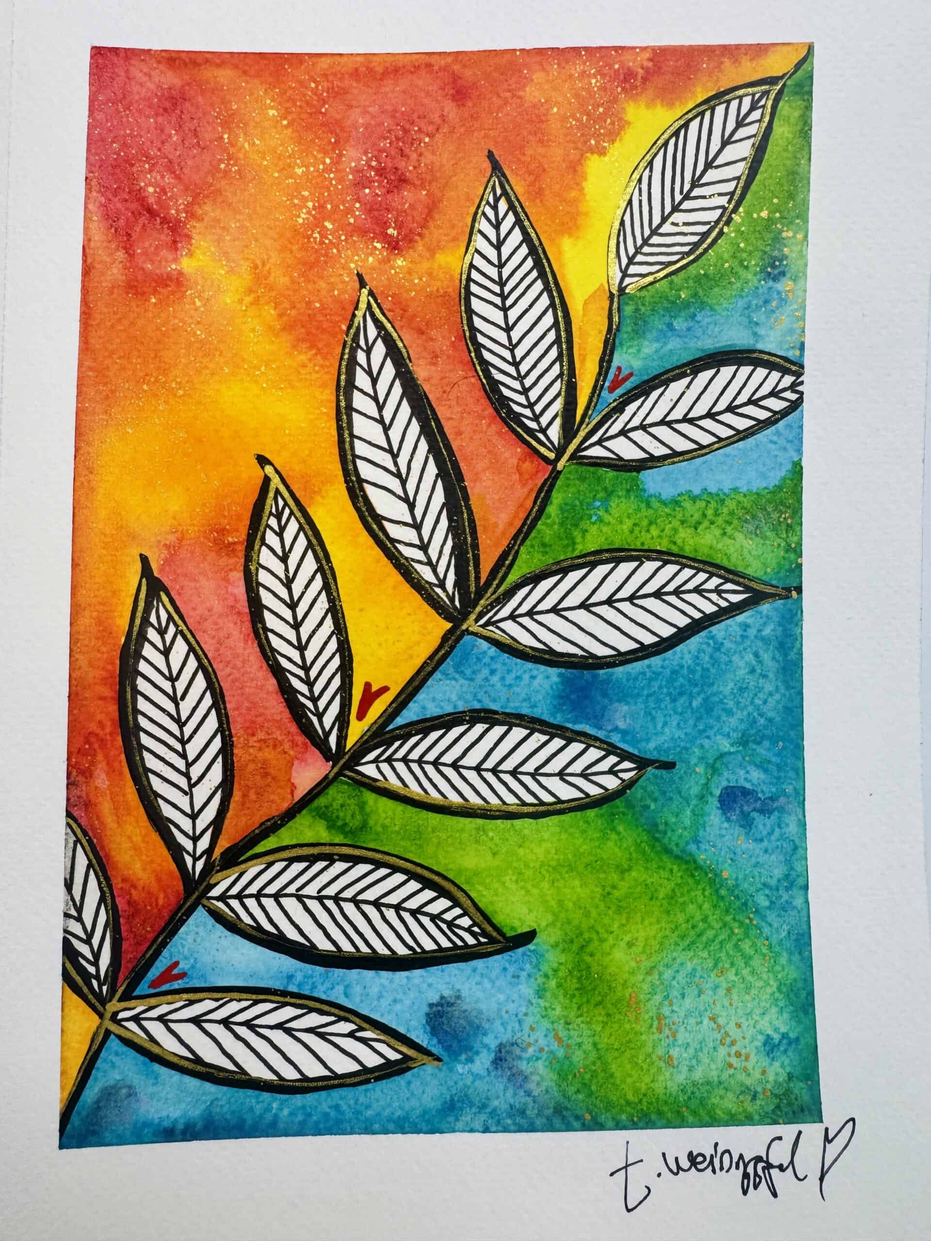 watercolor leaves colorful background