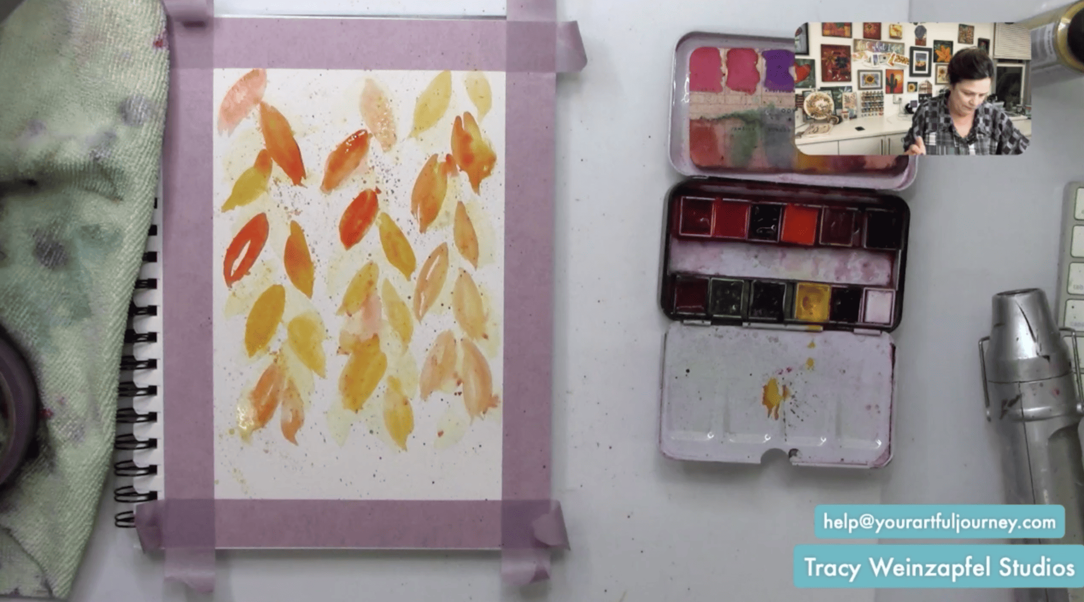 adding yellow and orange leaves to art journal